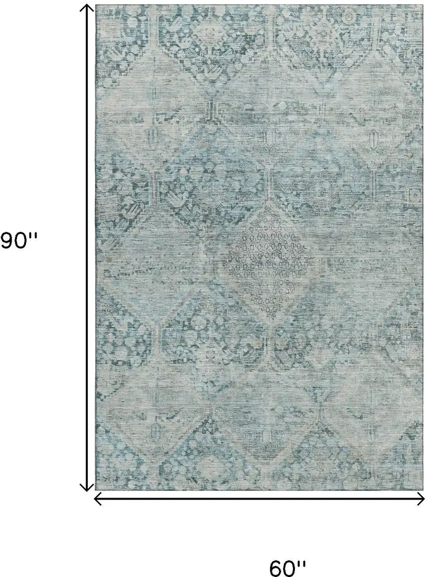 Blue Gray And Silver Geometric Washable Area Rug With UV Protection Photo 9