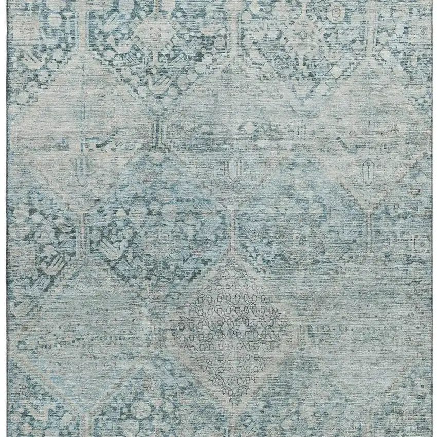 Blue Gray And Silver Geometric Washable Area Rug With UV Protection Photo 2