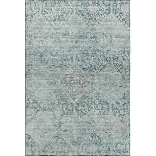 Blue Gray And Silver Geometric Washable Area Rug With UV Protection Photo 3