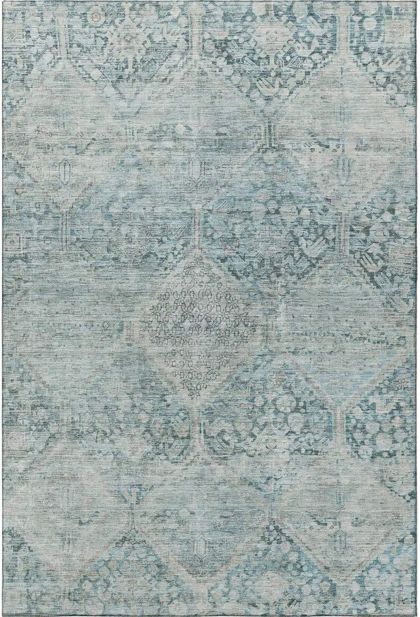 Blue Gray And Silver Geometric Washable Area Rug With UV Protection Photo 3