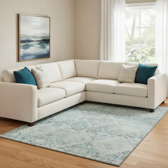 Blue Gray And Silver Geometric Washable Area Rug With UV Protection Photo 2