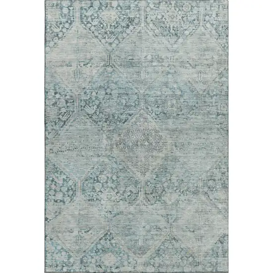 Blue Gray And Silver Geometric Washable Area Rug With UV Protection Photo 1