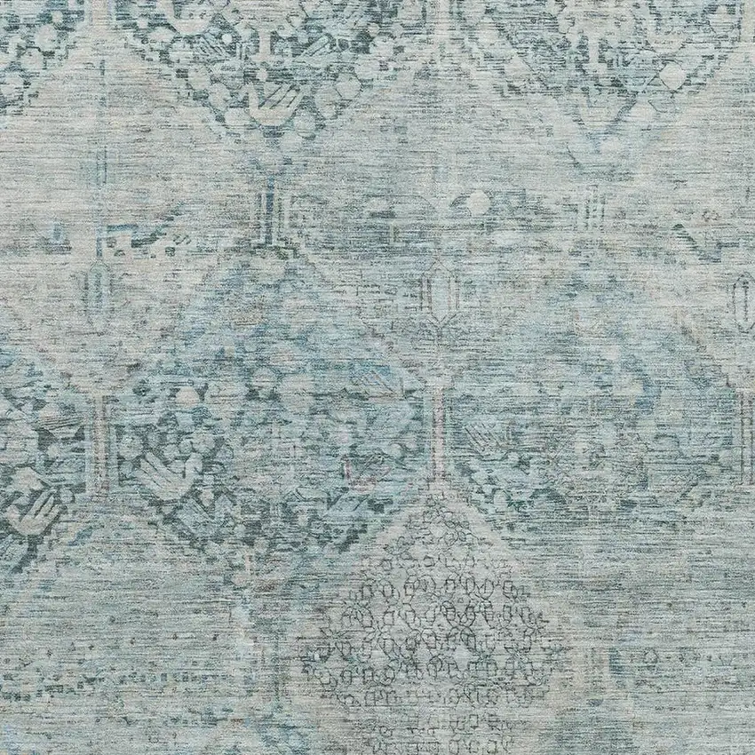 Blue Gray And Silver Geometric Washable Area Rug With UV Protection Photo 2