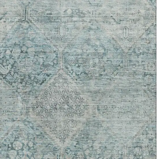 Blue Gray And Silver Geometric Washable Area Rug With UV Protection Photo 2