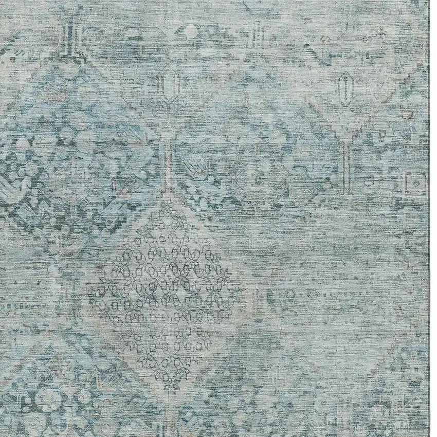 Blue Gray And Silver Geometric Washable Area Rug With UV Protection Photo 2