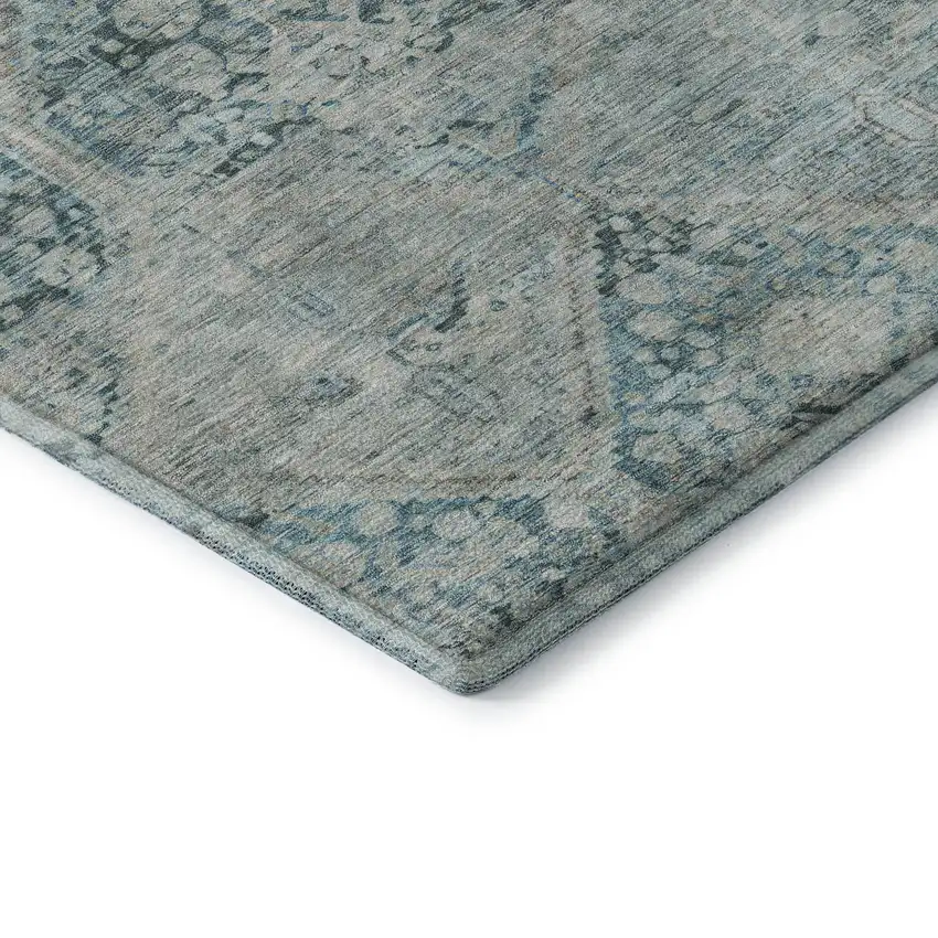 Blue Gray And Silver Geometric Washable Area Rug With UV Protection Photo 7