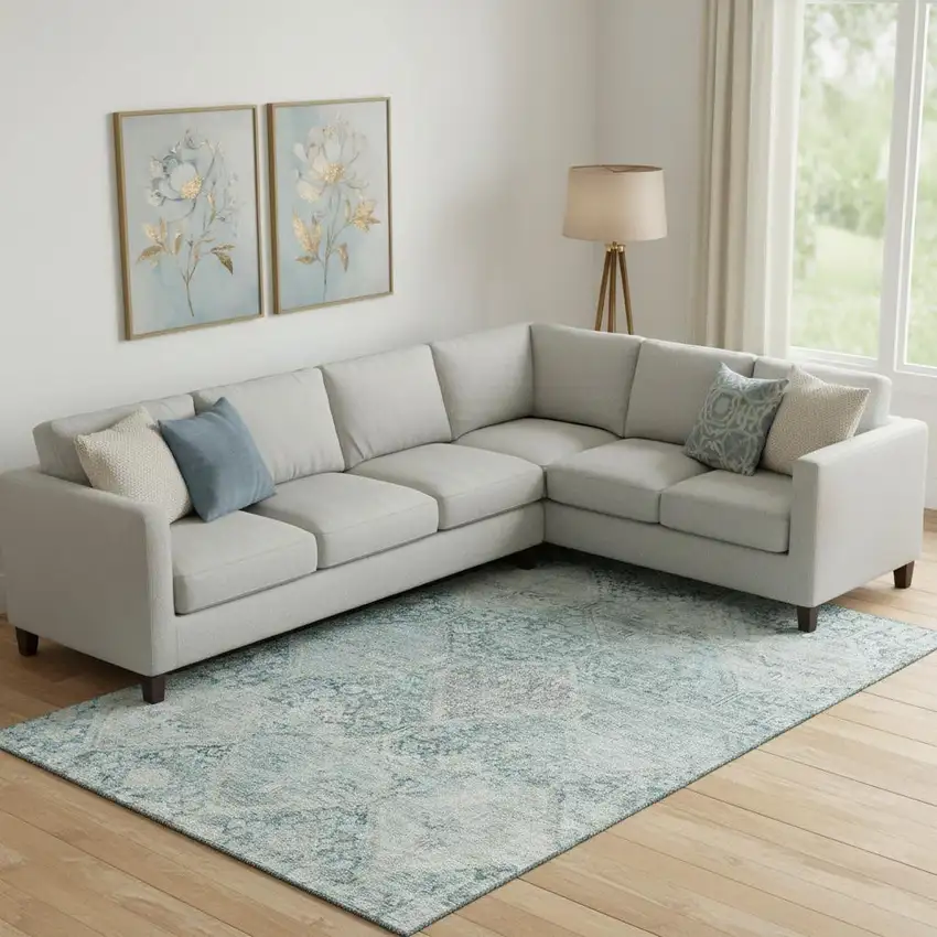 Blue Gray And Silver Geometric Washable Area Rug With UV Protection Photo 2