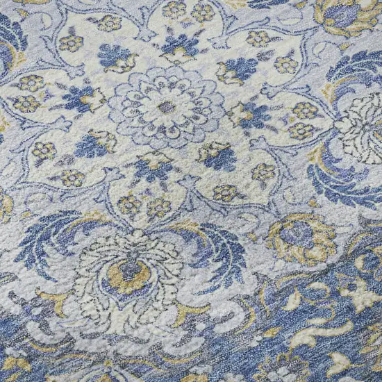 Blue Gray And Silver Medallion Washable Area Rug With UV Protection Photo 9