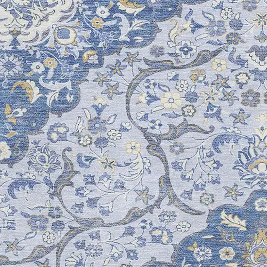 Blue Gray And Silver Medallion Washable Area Rug With UV Protection Photo 2