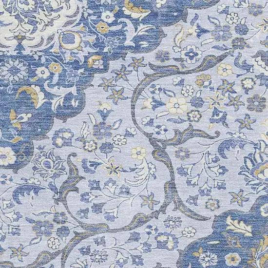 Blue Gray And Silver Medallion Washable Area Rug With UV Protection Photo 2