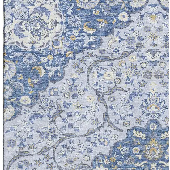 Blue Gray And Silver Medallion Washable Area Rug With UV Protection Photo 3