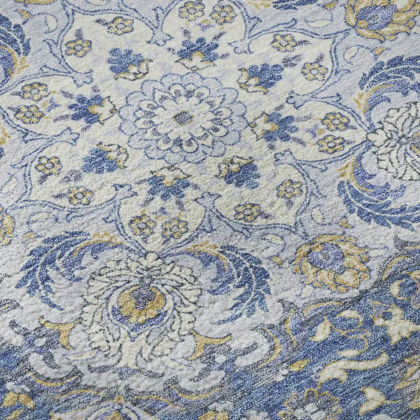 Blue Gray And Silver Medallion Washable Area Rug With UV Protection Photo 9