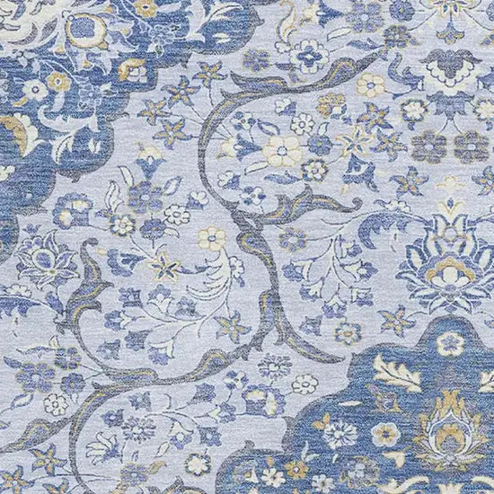 Blue Gray And Silver Medallion Washable Area Rug With UV Protection Photo 2