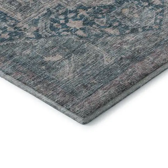 Blue Gray And Silver Oriental Washable Area Rug With UV Protection Photo 7