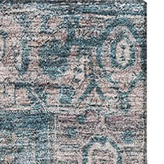 Blue Gray And Silver Oriental Washable Area Rug With UV Protection Photo 4