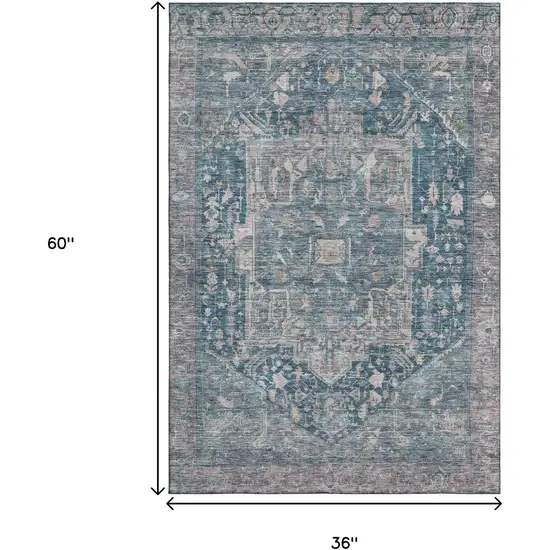 Blue Gray And Silver Oriental Washable Area Rug With UV Protection Photo 3