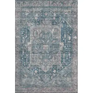 Photo of Blue Gray And Silver Oriental Washable Area Rug With UV Protection