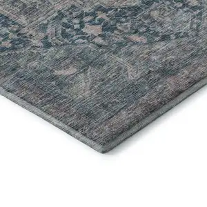 Photo of Blue Gray And Silver Oriental Washable Area Rug With UV Protection