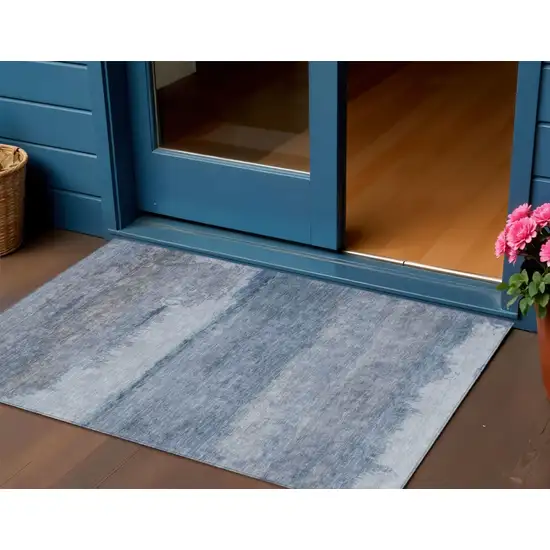Blue Gray And Sky Blue Abstract Washable Indoor Outdoor Area Rug Photo 2