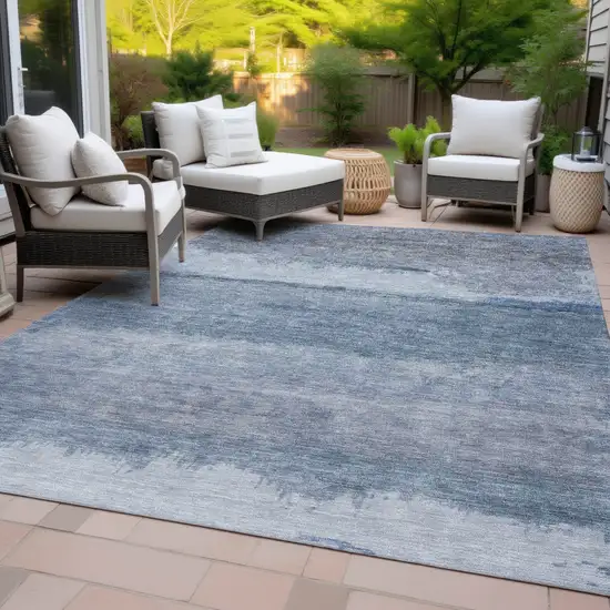 Blue Gray And Sky Blue Abstract Washable Indoor Outdoor Area Rug Photo 7