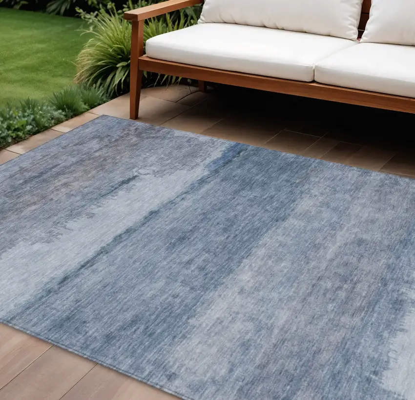 Blue Gray And Sky Blue Abstract Washable Indoor Outdoor Area Rug Photo 2