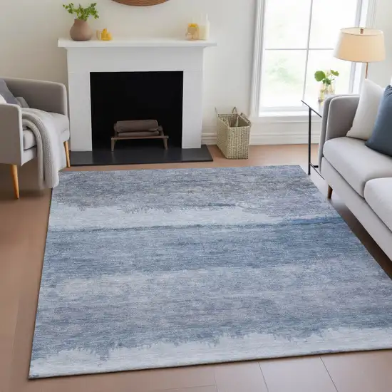 Blue Gray And Sky Blue Abstract Washable Indoor Outdoor Area Rug Photo 6