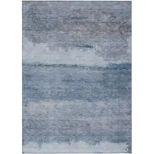 Photo of Blue Gray And Sky Blue Abstract Washable Indoor Outdoor Area Rug
