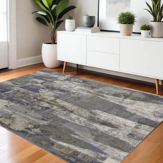Blue Gray And Tan Abstract Distressed Area Rug Photo 1