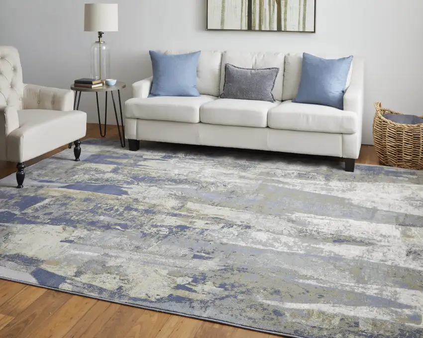 Blue Gray And Tan Abstract Power Loom Distressed Area Rug Photo 8