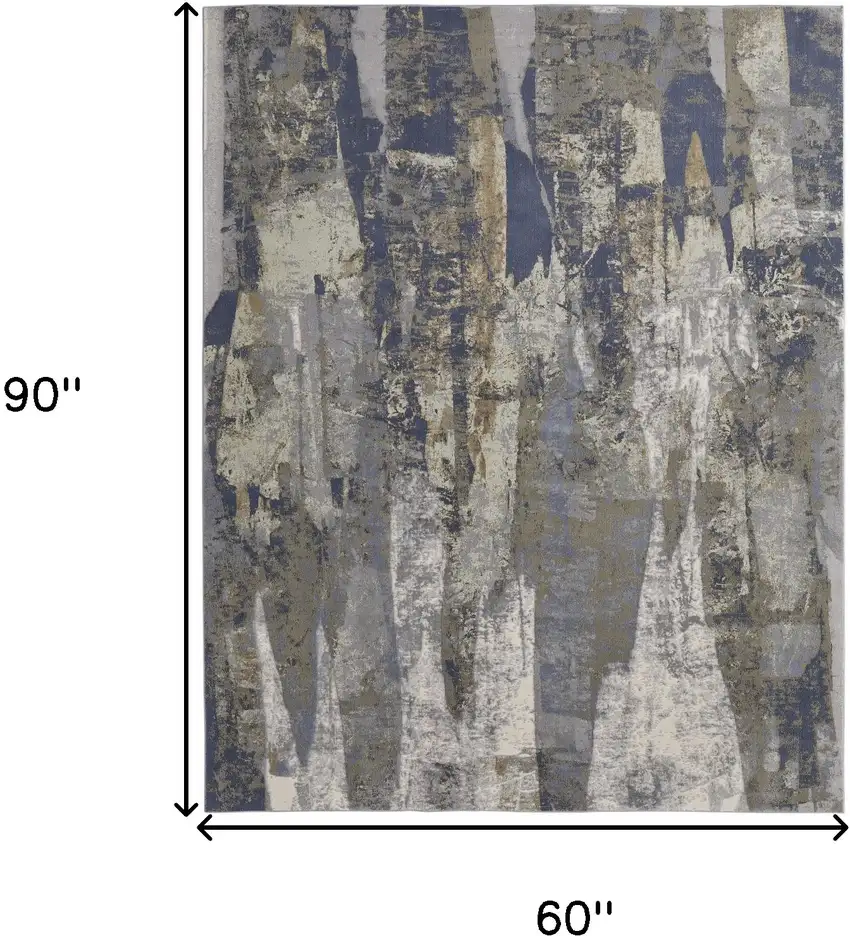 Blue Gray And Tan Abstract Power Loom Distressed Area Rug Photo 10