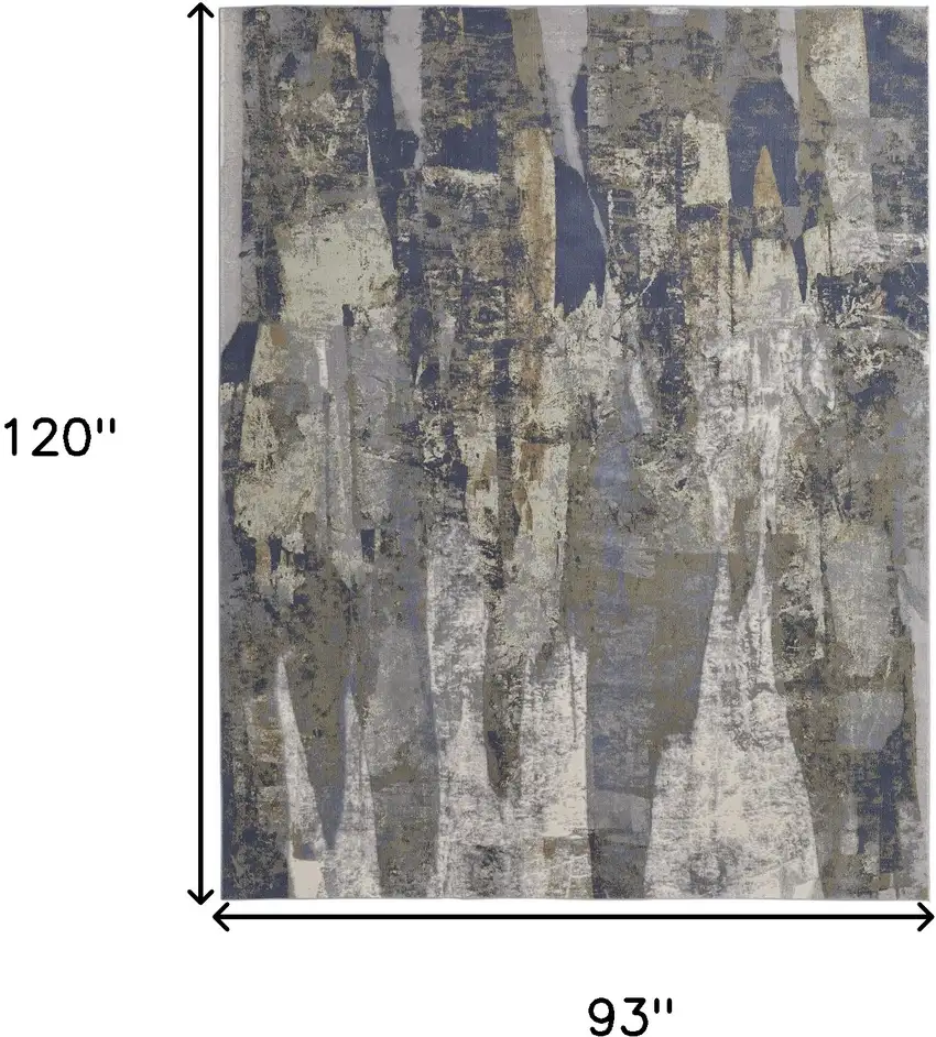 Blue Gray And Tan Abstract Power Loom Distressed Area Rug Photo 10