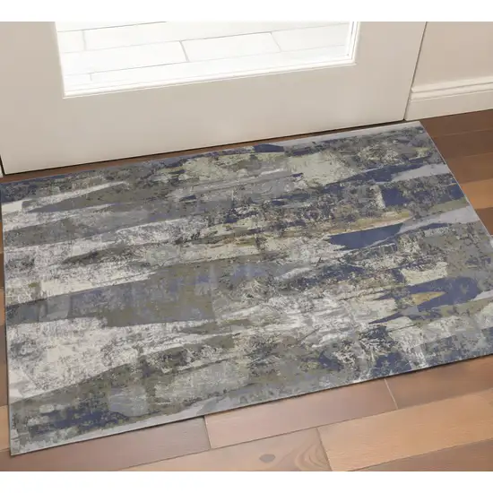 Blue Gray And Tan Abstract Distressed Area Rug Photo 1