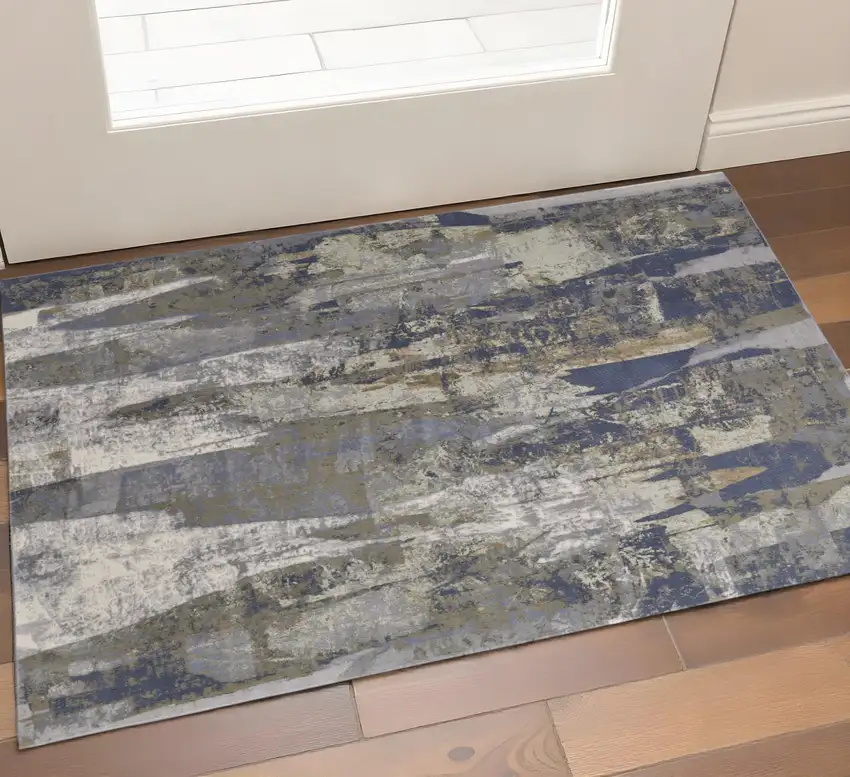 Blue Gray And Tan Abstract Distressed Area Rug Photo 1