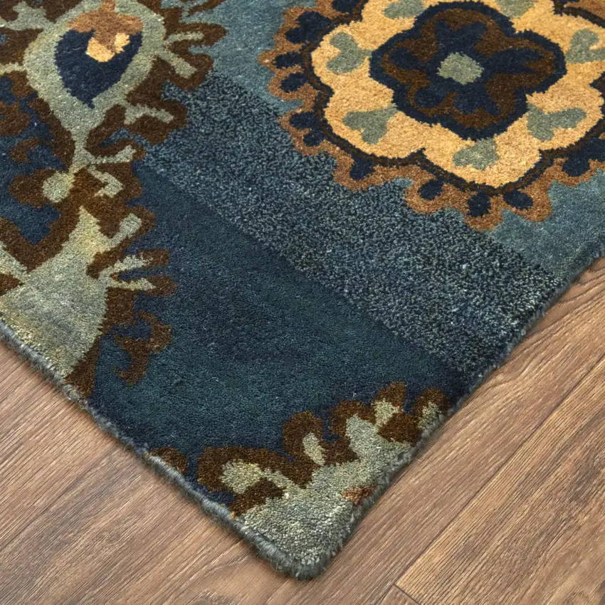Blue Gray And Tan Wool Ikat Hand Knotted Area Rug Photo 4