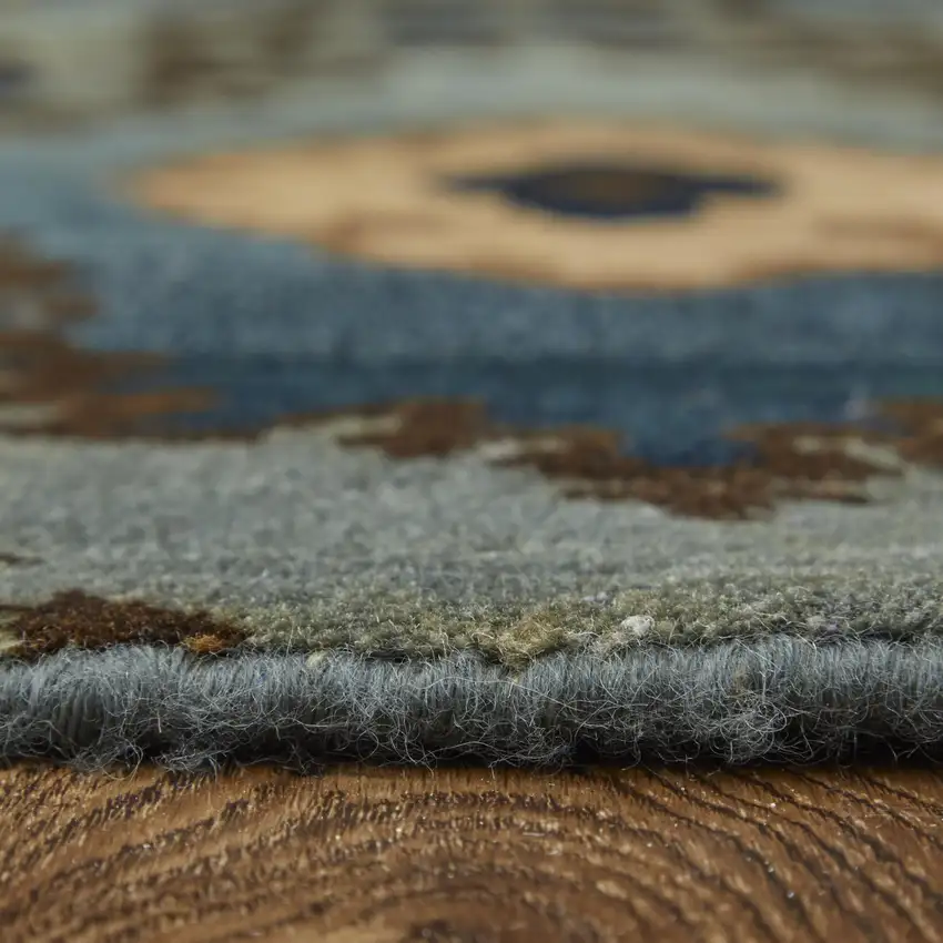 Blue Gray And Tan Wool Ikat Hand Knotted Area Rug Photo 2