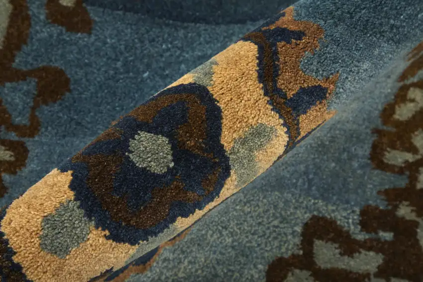Blue Gray And Tan Wool Ikat Hand Knotted Area Rug Photo 5
