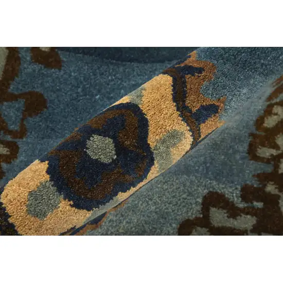 Blue Gray And Tan Wool Ikat Hand Knotted Area Rug Photo 5