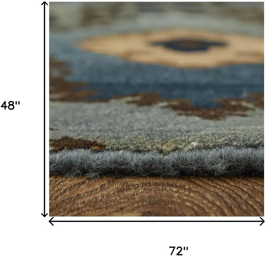 Blue Gray And Tan Wool Ikat Hand Knotted Area Rug Photo 8