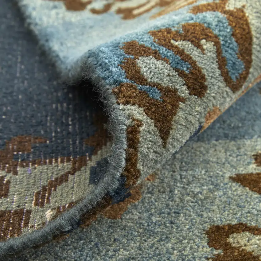 Blue Gray And Tan Wool Ikat Hand Knotted Area Rug Photo 7