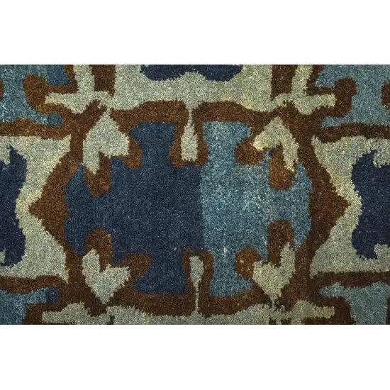 Blue Gray And Tan Wool Ikat Hand Knotted Area Rug Photo 6