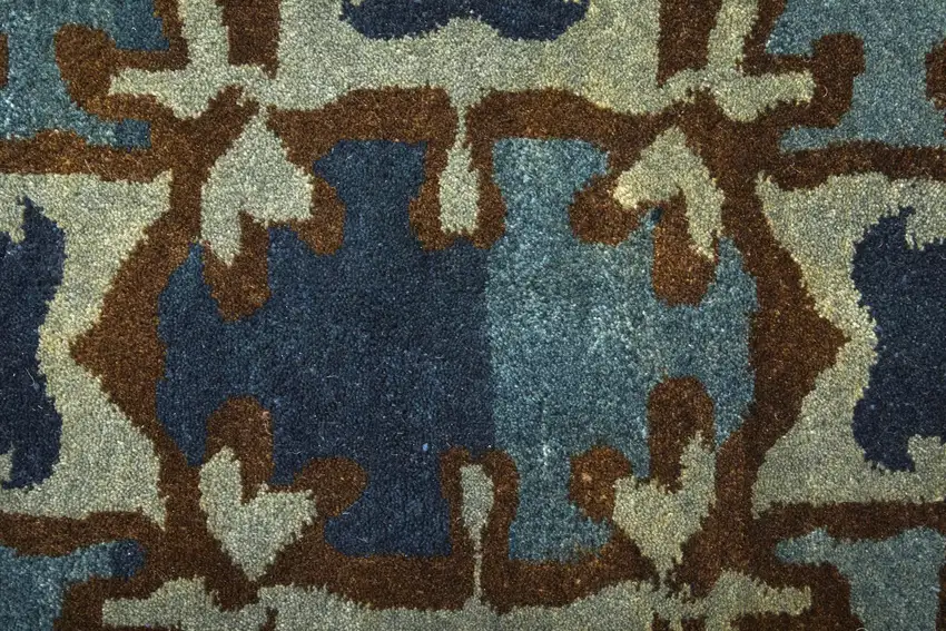 Blue Gray And Tan Wool Ikat Hand Knotted Area Rug Photo 6