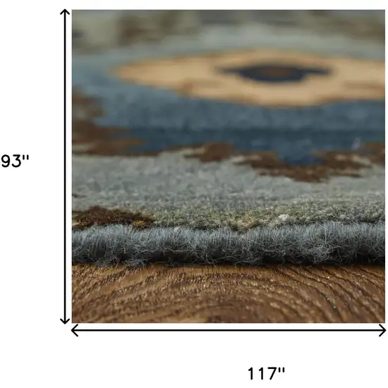 Blue Gray And Tan Wool Ikat Hand Knotted Area Rug Photo 8