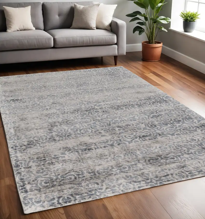 Gray and Ivory Abstract Hand Woven Area Rug Photo 1