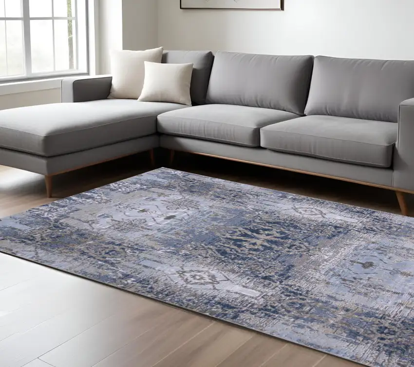 Gray and Ivory Abstract Non Skid Area Rug Photo 1