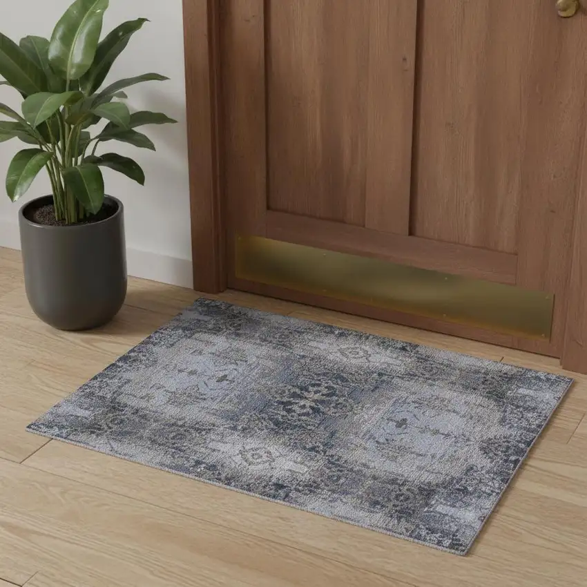 Blue Gray And Taupe Abstract Stain Resistant Area Rug Photo 1