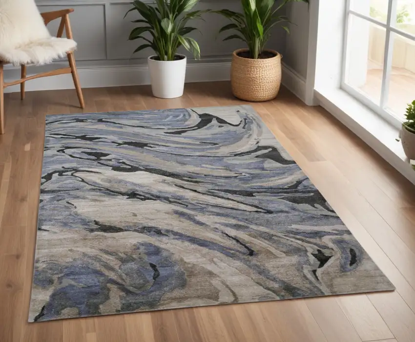 Gray and Ivory Abstract Hand Tufted Area Rug Photo 1