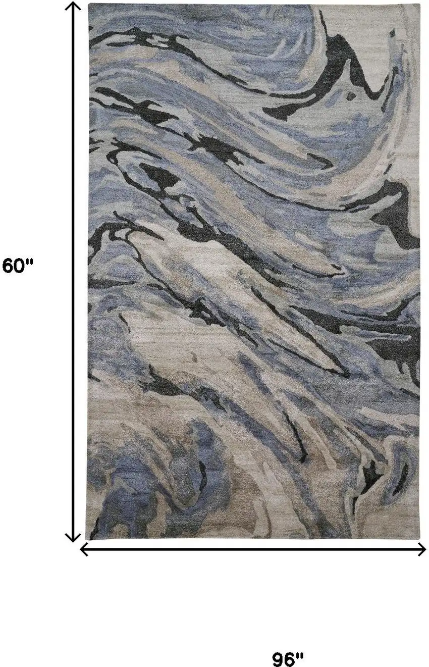 Blue Gray And Taupe Abstract Tufted Handmade Area Rug Photo 3