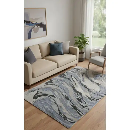 Blue Gray And Taupe Abstract Tufted Handmade Area Rug Photo 1
