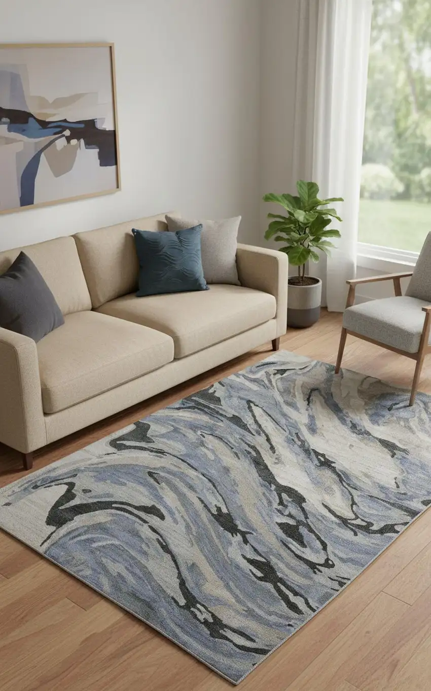 Blue Gray And Taupe Abstract Tufted Handmade Area Rug Photo 1