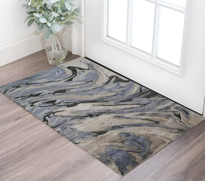 Gray and Ivory Abstract Hand Tufted Area Rug Photo 1